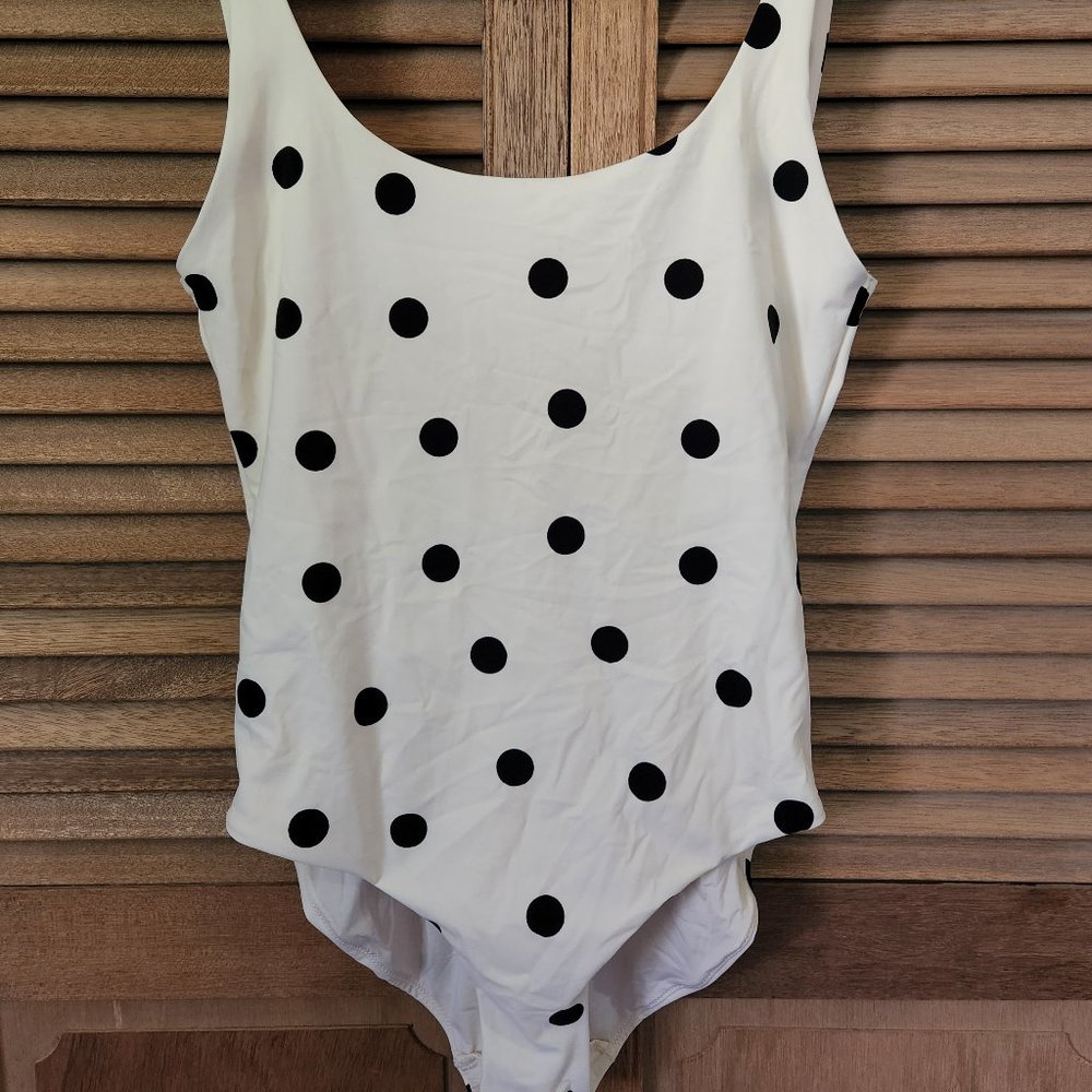 Polka dot one piece swimsuit.
